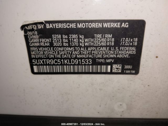 Photo 8 VIN: 5UXTR9C51KLD91533 - BMW X3 