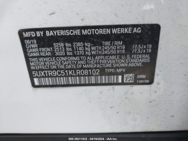 Photo 8 VIN: 5UXTR9C51KLR08102 - BMW X3 