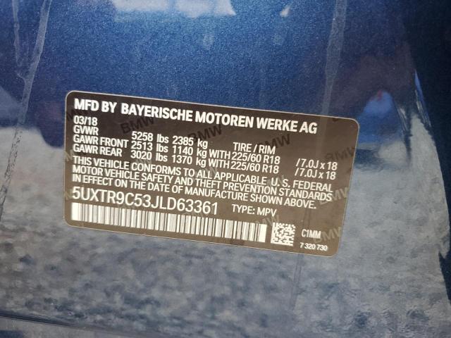 Photo 11 VIN: 5UXTR9C53JLD63361 - BMW X3 XDRIVE3 