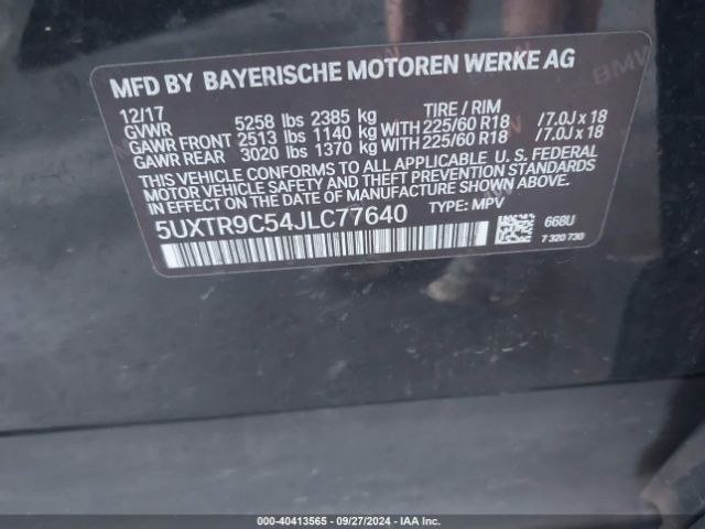 Photo 8 VIN: 5UXTR9C54JLC77640 - BMW X3 