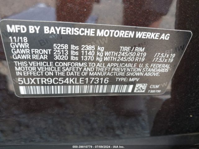 Photo 8 VIN: 5UXTR9C54KLE17316 - BMW X3 