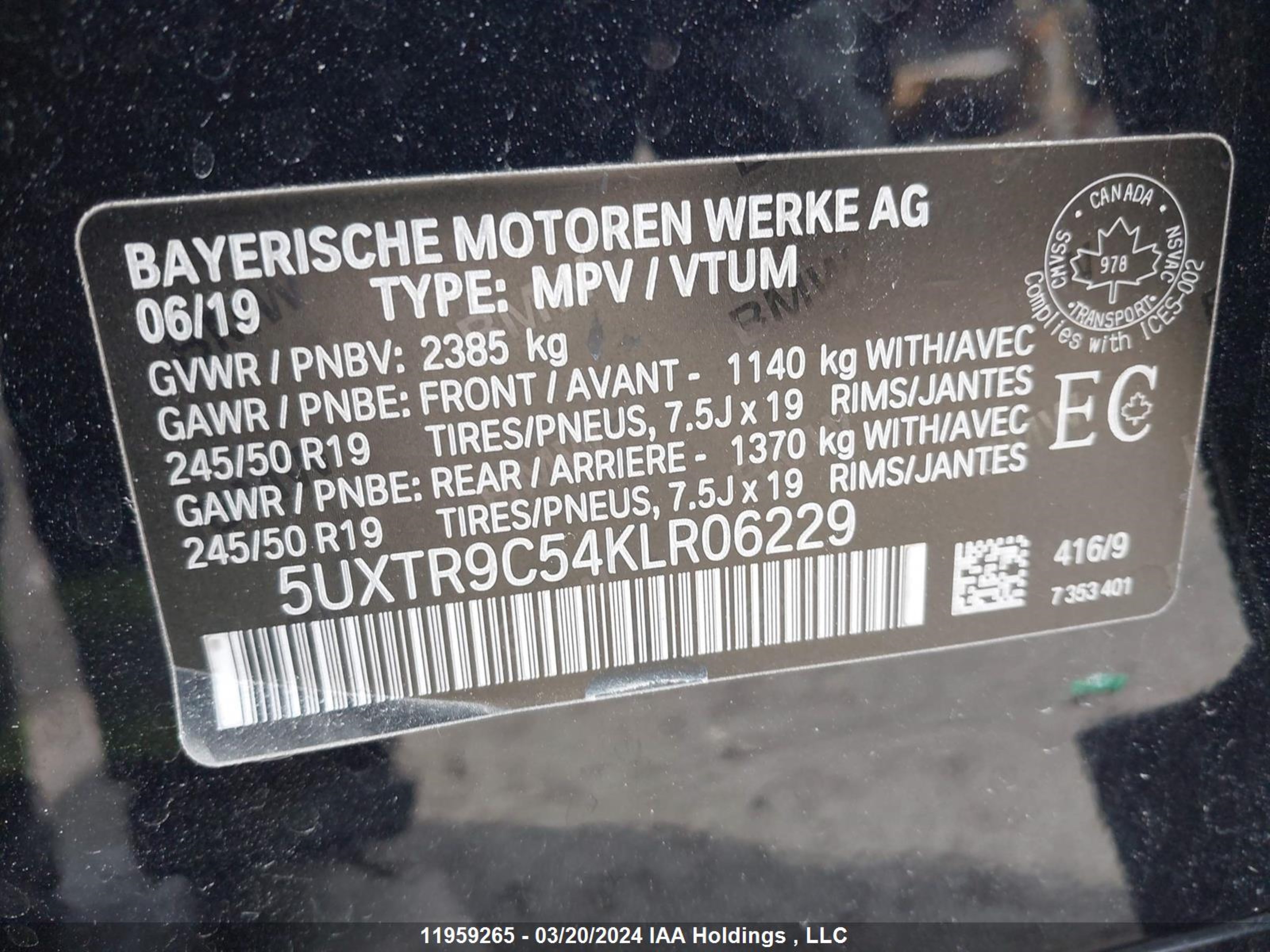 Photo 8 VIN: 5UXTR9C54KLR06229 - BMW X3 