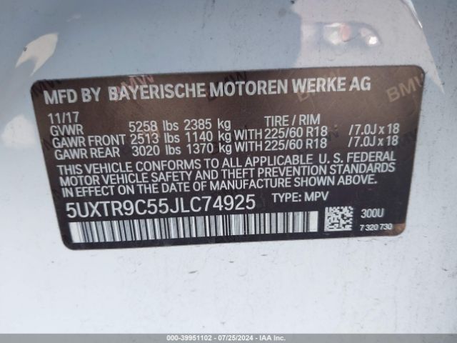 Photo 8 VIN: 5UXTR9C55JLC74925 - BMW X3 