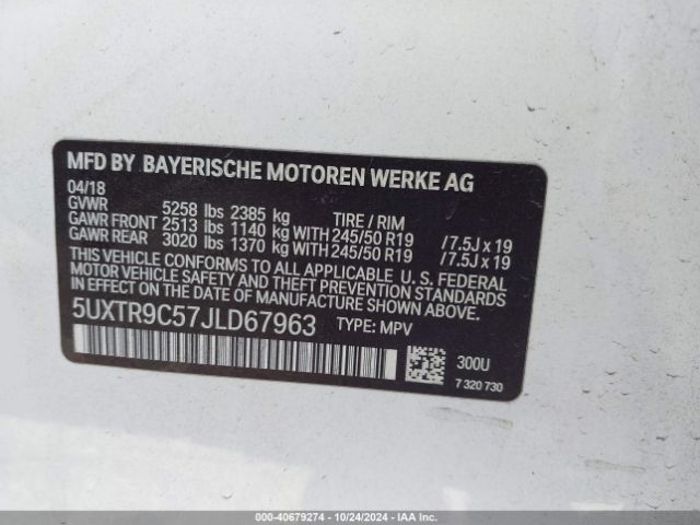 Photo 8 VIN: 5UXTR9C57JLD67963 - BMW X3 