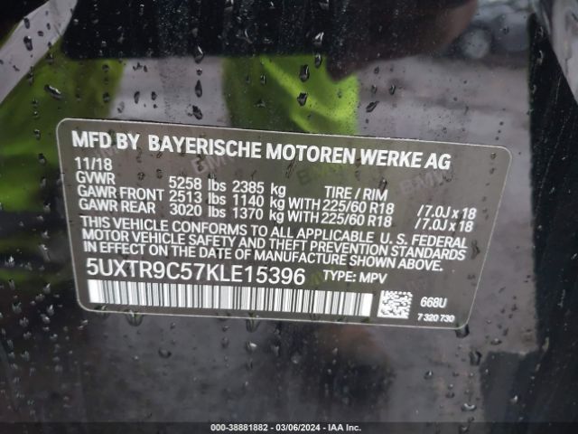 Photo 8 VIN: 5UXTR9C57KLE15396 - BMW X3 