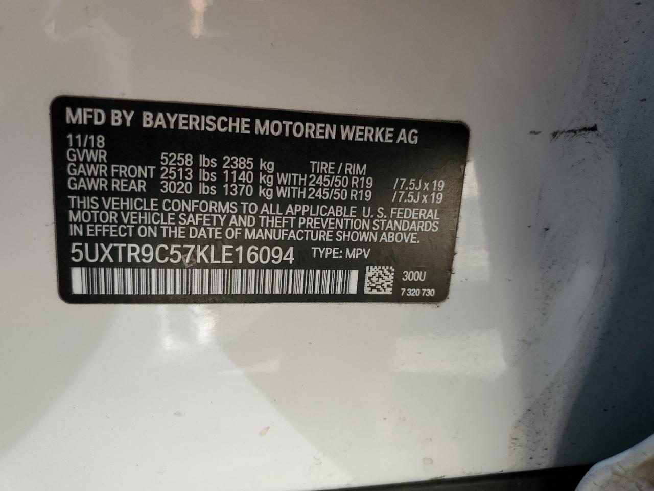 Photo 12 VIN: 5UXTR9C57KLE16094 - BMW X3 