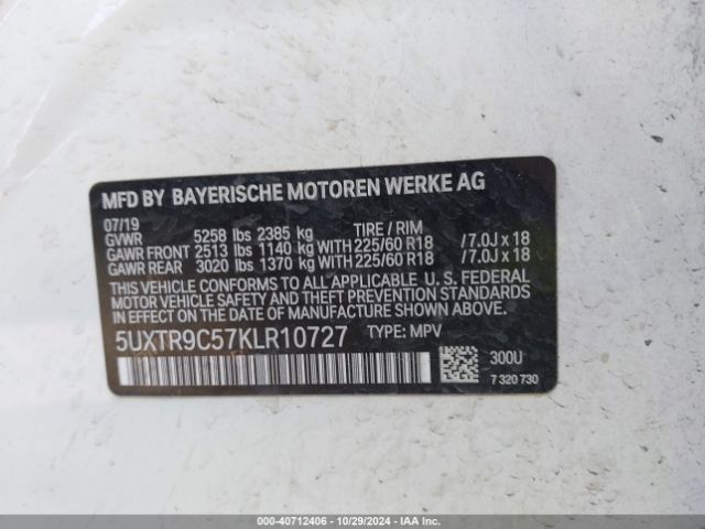 Photo 8 VIN: 5UXTR9C57KLR10727 - BMW X3 