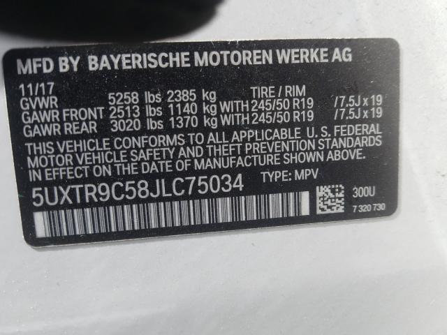 Photo 9 VIN: 5UXTR9C58JLC75034 - BMW X3 XDRIVE3 