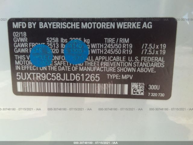 Photo 8 VIN: 5UXTR9C58JLD61265 - BMW X3 