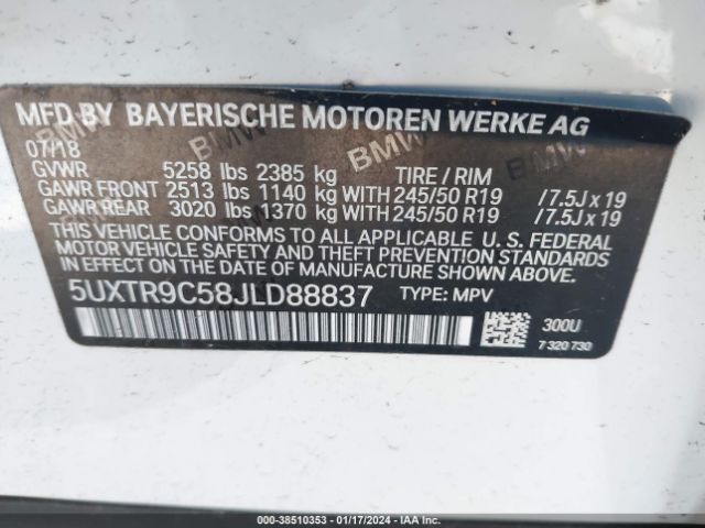 Photo 8 VIN: 5UXTR9C58JLD88837 - BMW X3 