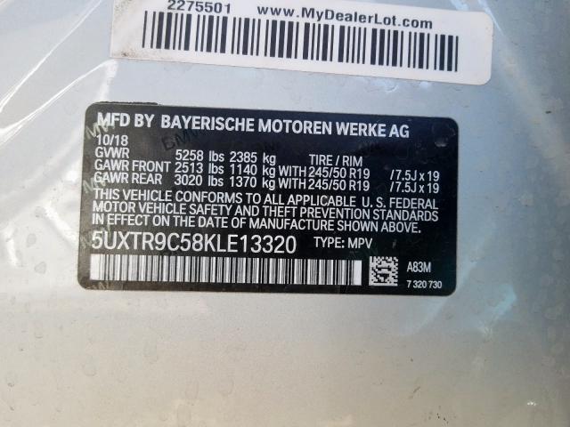 Photo 9 VIN: 5UXTR9C58KLE13320 - BMW X3 XDRIVE3 