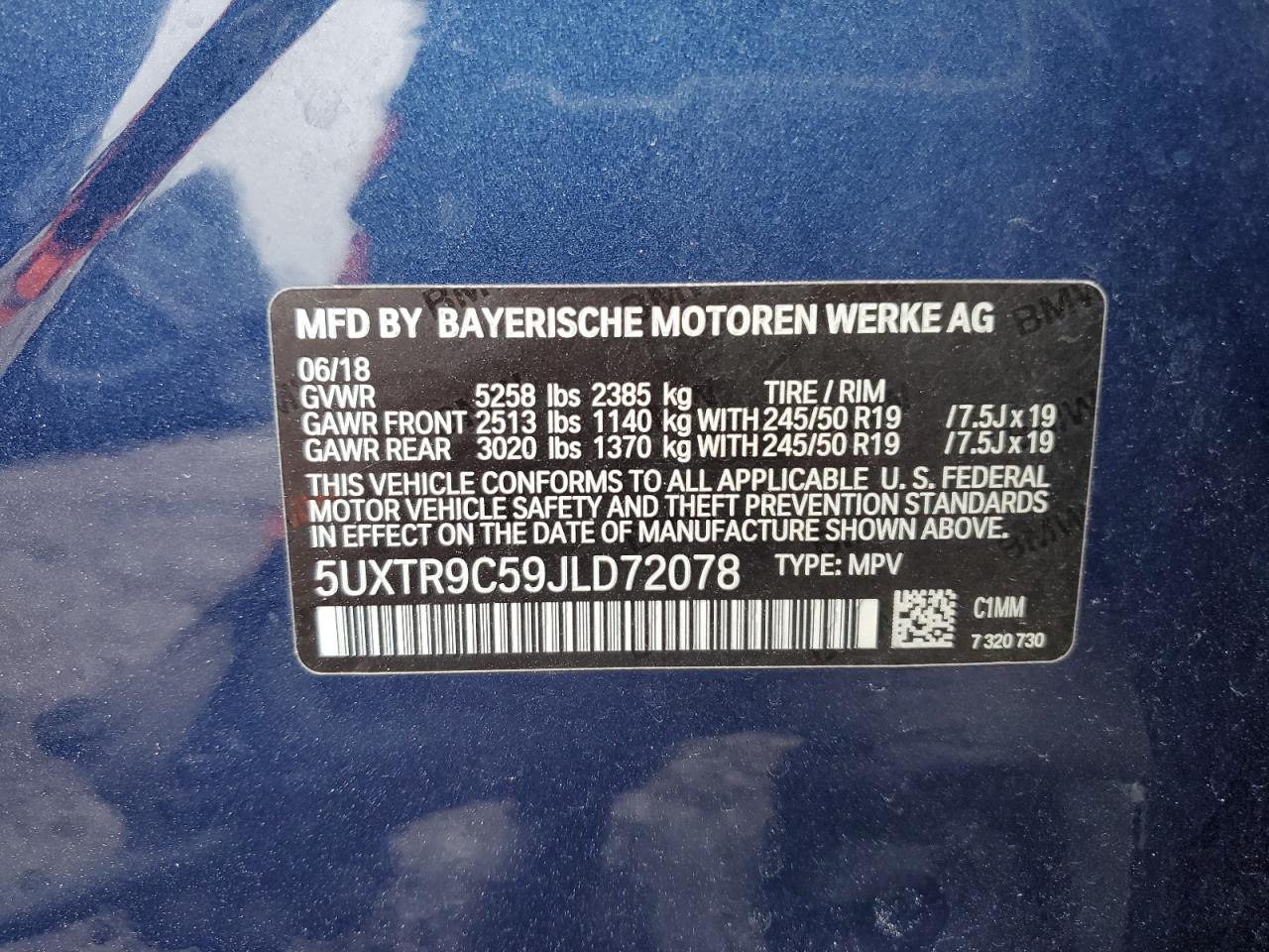 Photo 12 VIN: 5UXTR9C59JLD72078 - BMW X3 