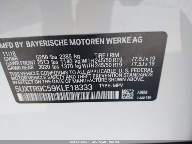 Photo 8 VIN: 5UXTR9C59KLE18333 - BMW X3 