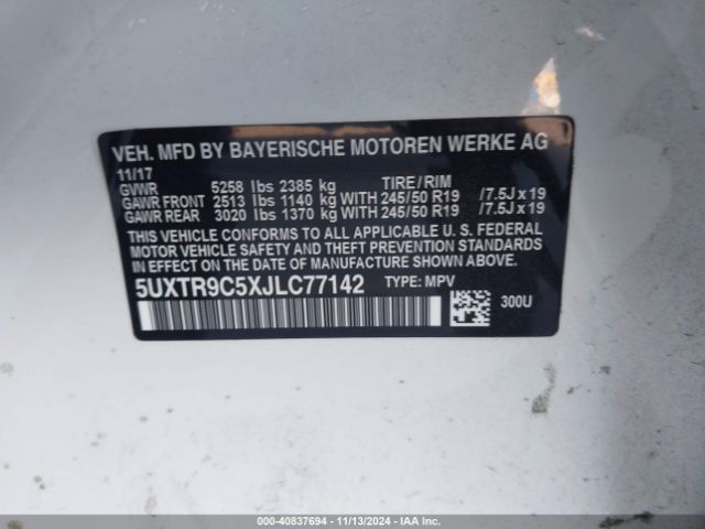 Photo 8 VIN: 5UXTR9C5XJLC77142 - BMW X3 