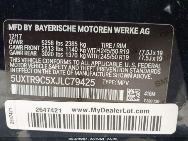 Photo 8 VIN: 5UXTR9C5XJLC79425 - BMW X3 