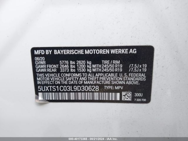 Photo 8 VIN: 5UXTS1C03L9D30628 - BMW X3 