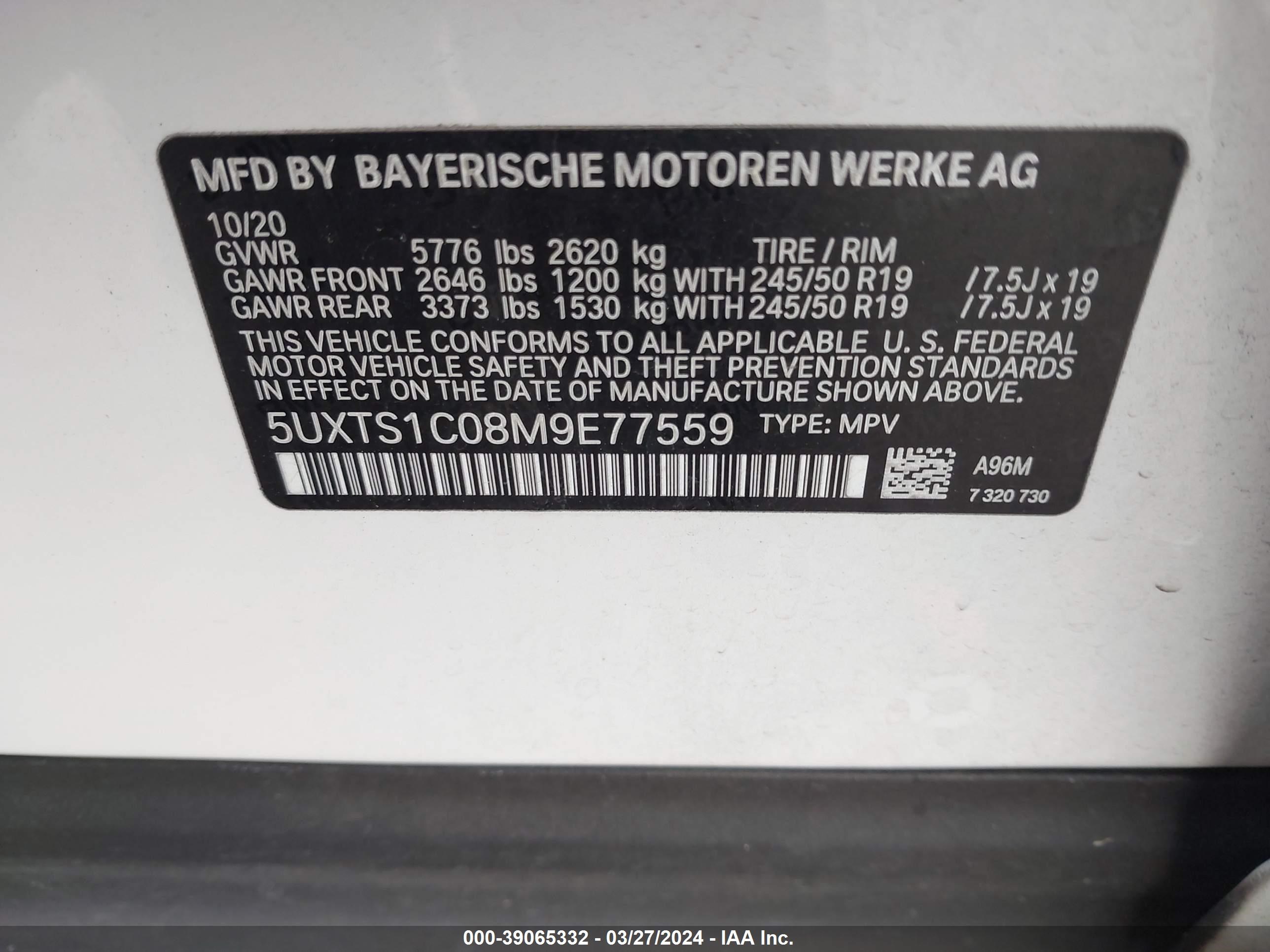 Photo 8 VIN: 5UXTS1C08M9E77559 - BMW X3 