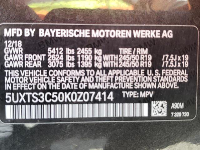 Photo 9 VIN: 5UXTS3C50K0Z07414 - BMW X3 XDRIVEM 