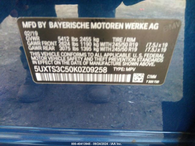 Photo 8 VIN: 5UXTS3C50K0Z09258 - BMW X3 