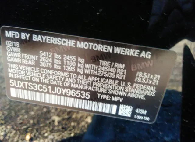 Photo 8 VIN: 5UXTS3C51J0Y96535 - BMW X3 