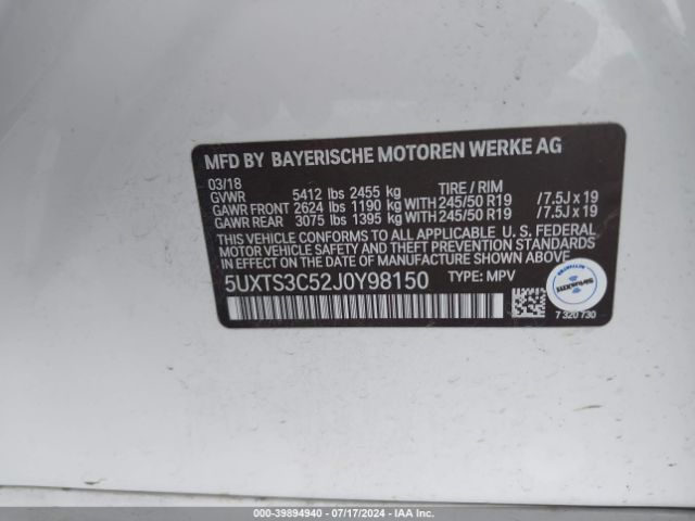 Photo 8 VIN: 5UXTS3C52J0Y98150 - BMW X3 