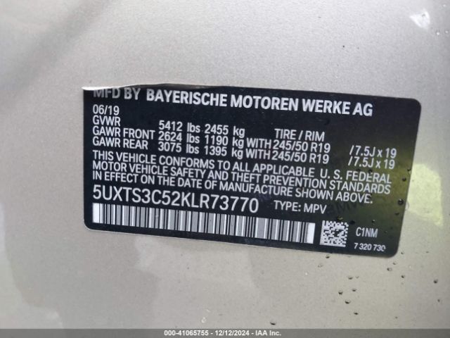 Photo 8 VIN: 5UXTS3C52KLR73770 - BMW X3 