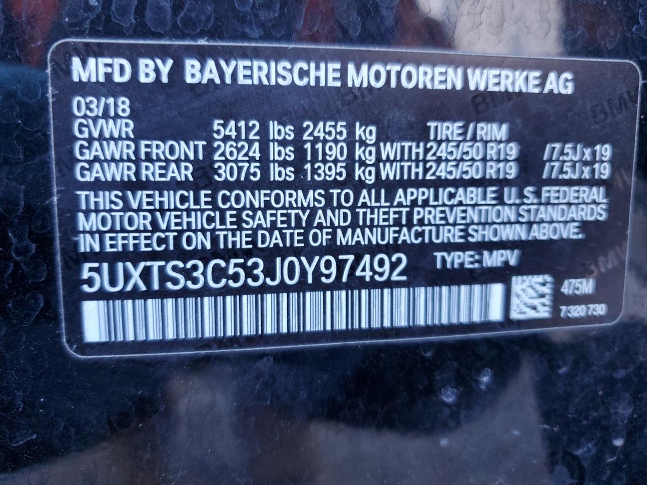 Photo 11 VIN: 5UXTS3C53J0Y97492 - BMW X3 