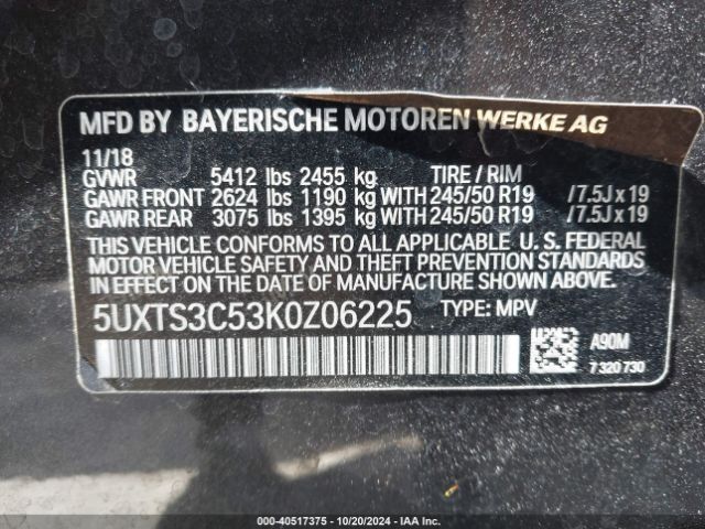 Photo 8 VIN: 5UXTS3C53K0Z06225 - BMW X3 