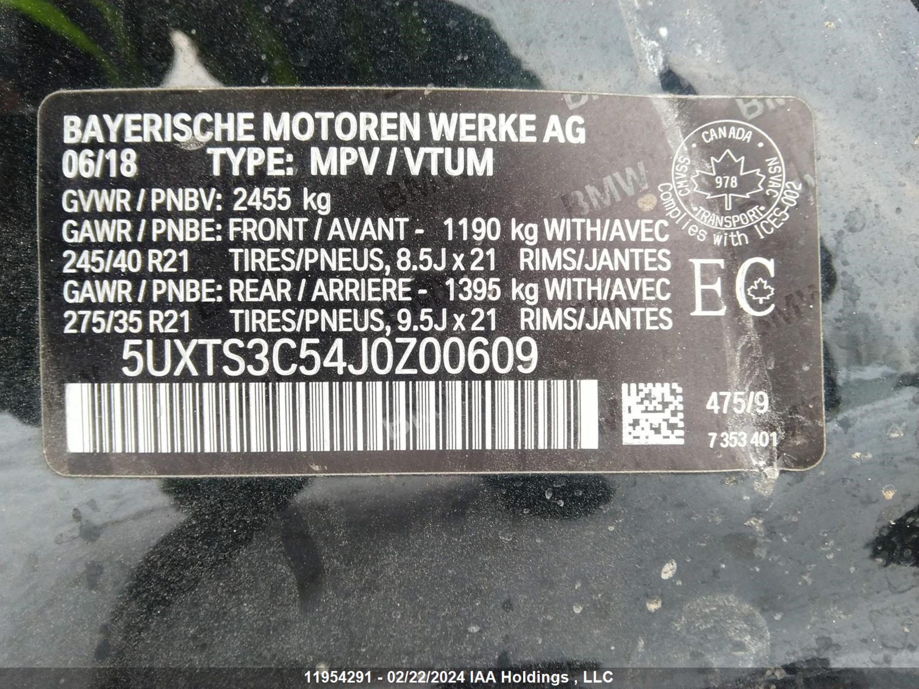 Photo 8 VIN: 5UXTS3C54J0Z00609 - BMW X3 