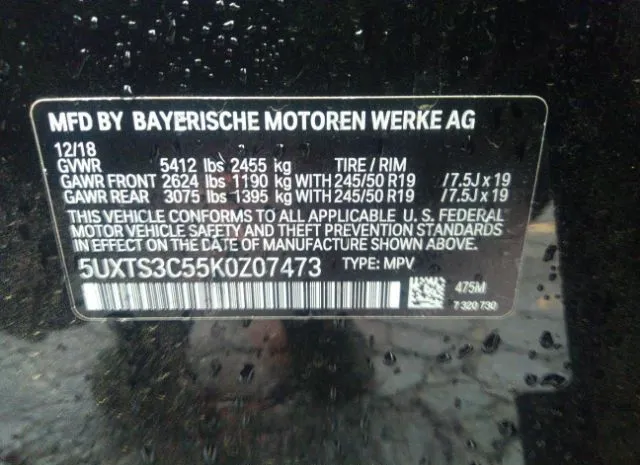 Photo 8 VIN: 5UXTS3C55K0Z07473 - BMW X3 