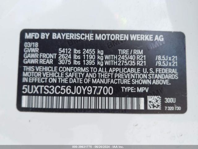 Photo 8 VIN: 5UXTS3C56J0Y97700 - BMW X3 