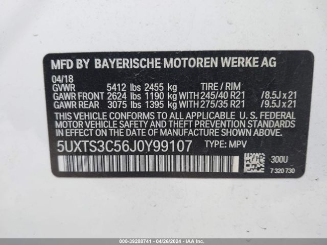 Photo 8 VIN: 5UXTS3C56J0Y99107 - BMW X3 