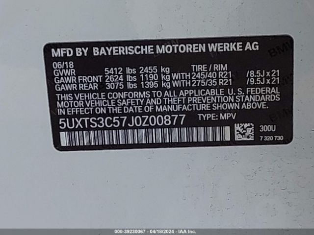 Photo 8 VIN: 5UXTS3C57J0Z00877 - BMW X3 