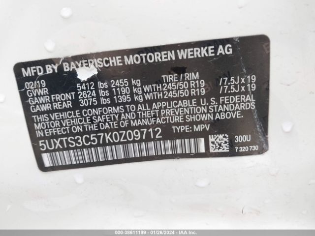 Photo 8 VIN: 5UXTS3C57K0Z09712 - BMW X3 