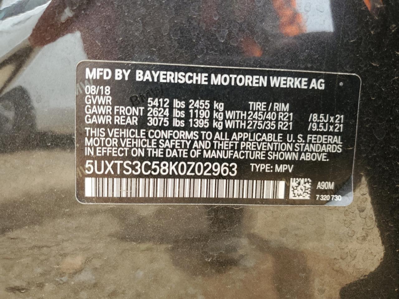 Photo 11 VIN: 5UXTS3C58K0Z02963 - BMW X3 