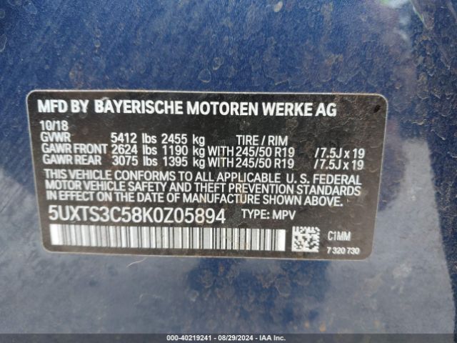 Photo 8 VIN: 5UXTS3C58K0Z05894 - BMW X3 