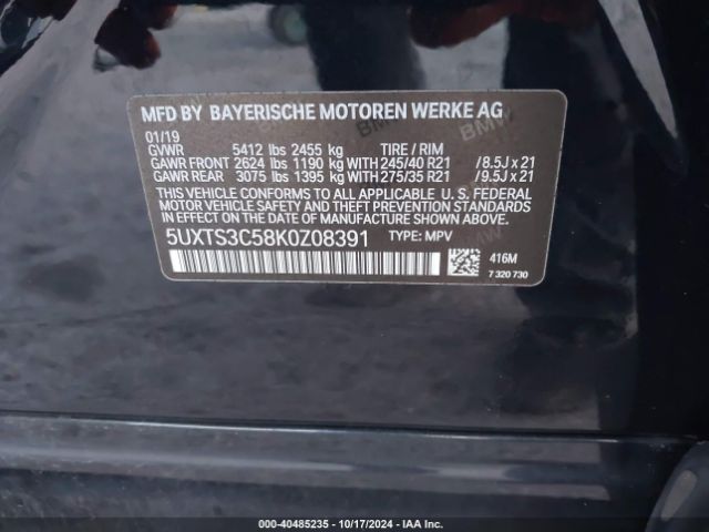 Photo 8 VIN: 5UXTS3C58K0Z08391 - BMW X3 