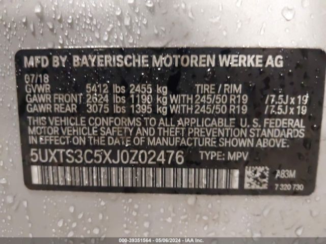 Photo 8 VIN: 5UXTS3C5XJ0Z02476 - BMW X3 