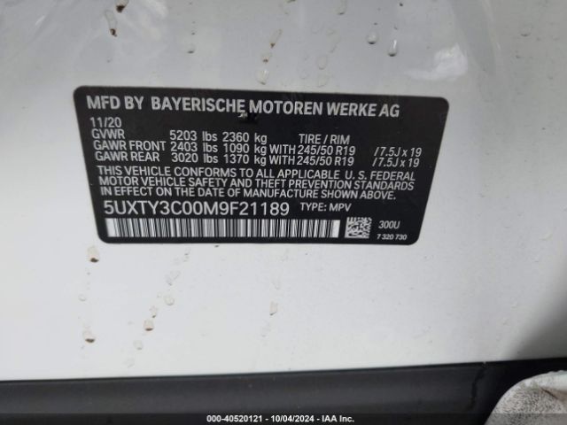 Photo 8 VIN: 5UXTY3C00M9F21189 - BMW X3 