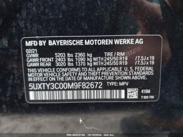 Photo 8 VIN: 5UXTY3C00M9F82672 - BMW X3 