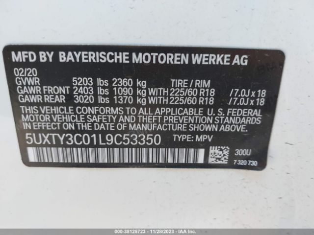 Photo 8 VIN: 5UXTY3C01L9C53350 - BMW X3 