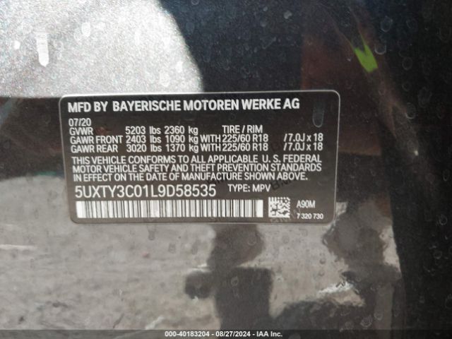 Photo 8 VIN: 5UXTY3C01L9D58535 - BMW X3 