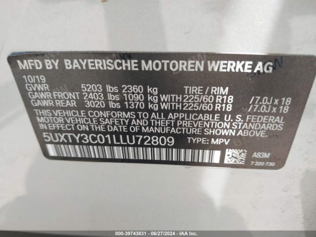 Photo 8 VIN: 5UXTY3C01LLU72809 - BMW X3 