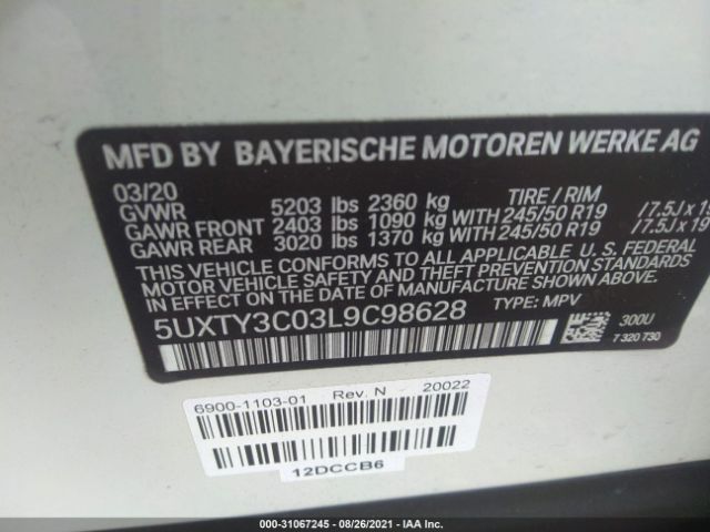 Photo 8 VIN: 5UXTY3C03L9C98628 - BMW X3 