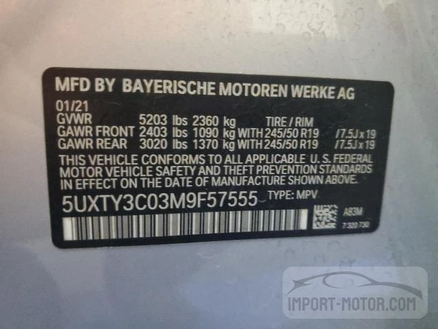 Photo 11 VIN: 5UXTY3C03M9F57555 - BMW X3 