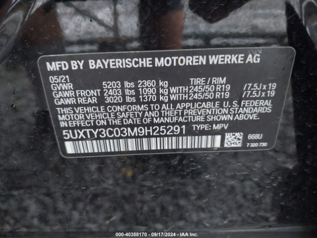 Photo 8 VIN: 5UXTY3C03M9H25291 - BMW X3 