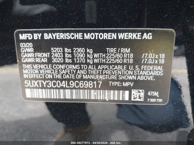 Photo 8 VIN: 5UXTY3C04L9C69817 - BMW X3 