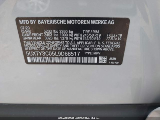 Photo 8 VIN: 5UXTY3C05L9D68517 - BMW X3 