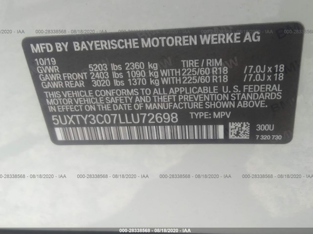 Photo 8 VIN: 5UXTY3C07LLU72698 - BMW X3 