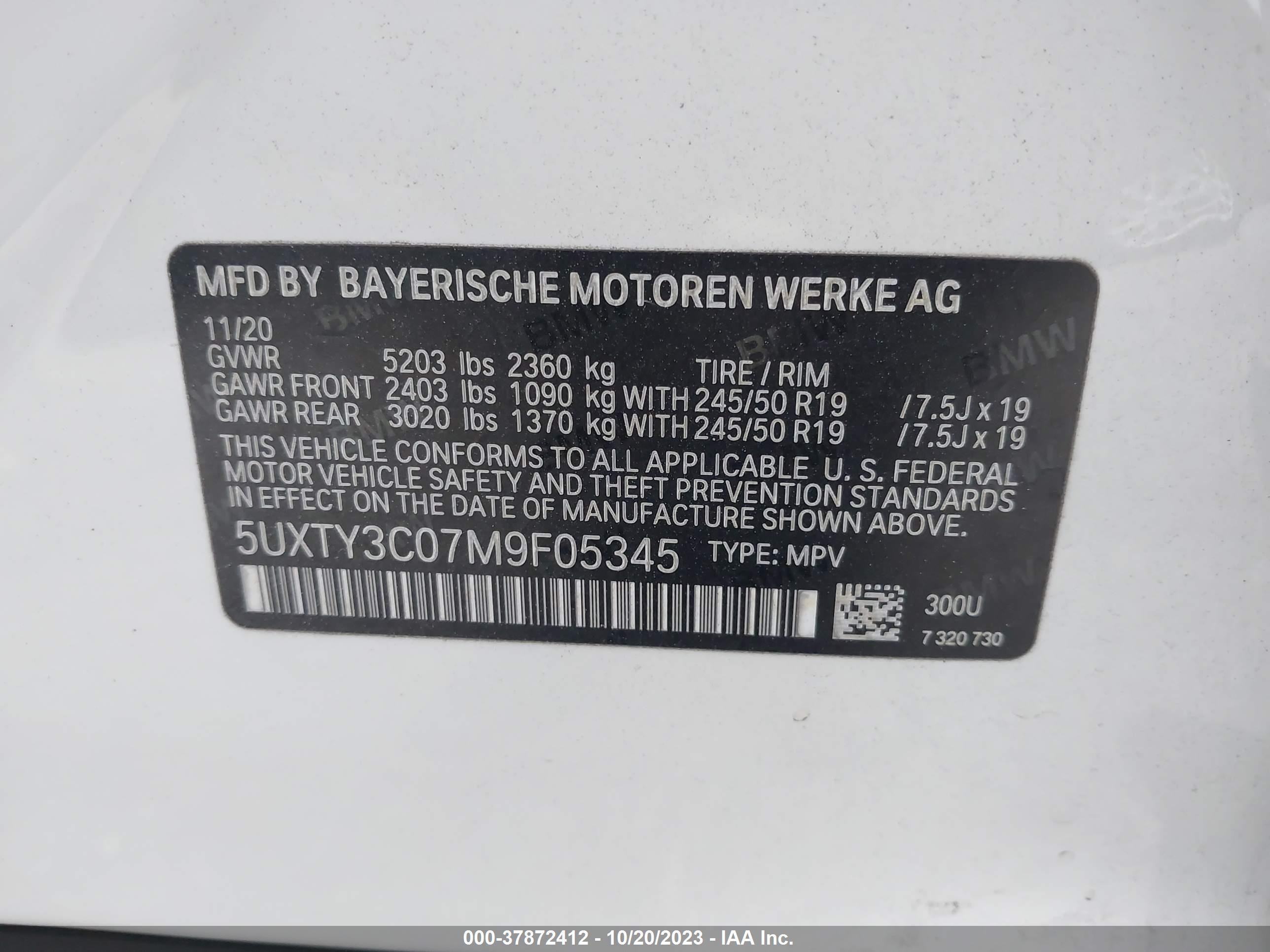 Photo 8 VIN: 5UXTY3C07M9F05345 - BMW X3 